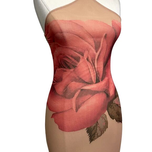 Romantic Rose Mesh Halter Tie Back Bodycon Midi Dress Burnout - Picture 6 of 12